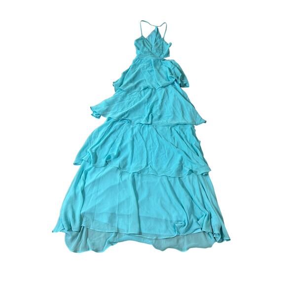 NWT Lulu’s Tier and Now Blue Tie-Back Tiered Maxi Dress Size XXS Side Cut Out - Picture 4 of 10